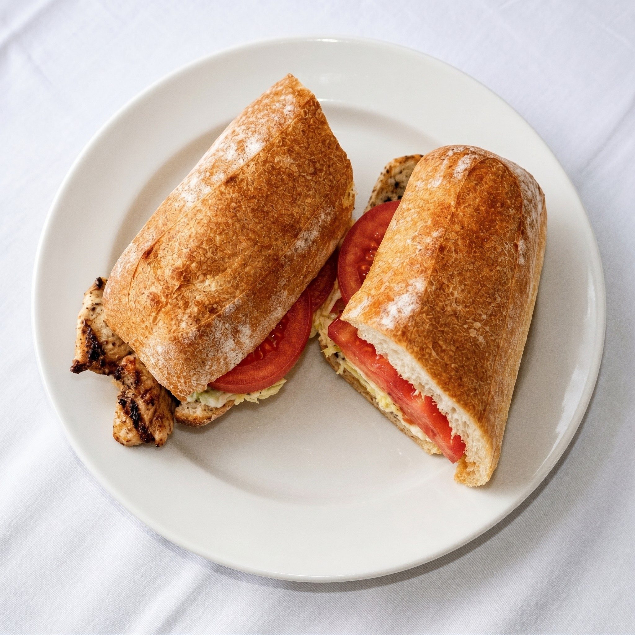 Grilled Chicken with Lettuce, Tomato and Mayonnaise Sandwich.